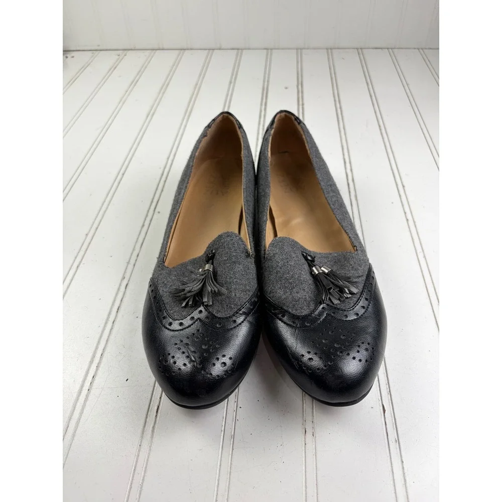 Naturalizer Lorraine Gray Fabric & Leather Tassel Loafers Flats Women's Size 8M